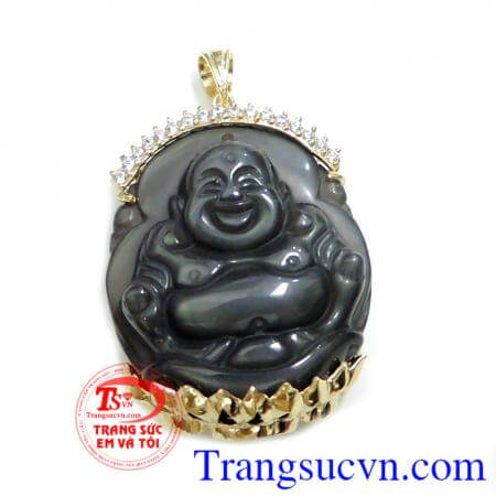 Bộ mặt phật đá đen bọc vàng