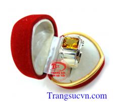 Nhẫn nam vàng trắng thạch anh vàng