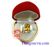 Nhẫn nam vàng trắng thạch anh vàng