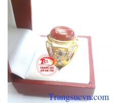 Nhẫn nam rồng đá đỏ vàng