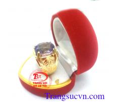 Nhẫn vàng nam thạch anh tím