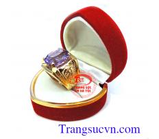 Nhẫn vàng nam thạch anh tím