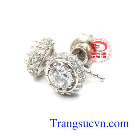 Nụ vàng trắng 18k Italy nữ kiểu tinh tế,đeo hoa tai hợp thời trang, ( Bông tai) vàng trắng,đá trắng sáng,hoa tai vàng tây.