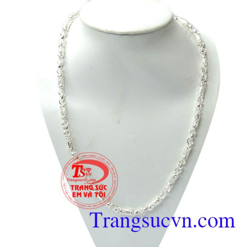 Dây chuyền mắt xích trụ bạc nam