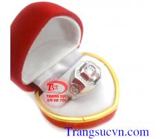 Nhẫn nam kim cương vàng trắng 18k