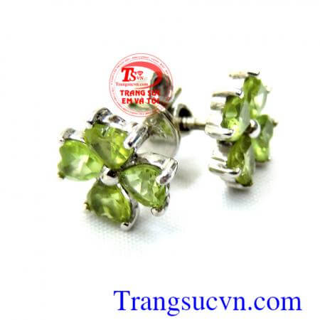 Bông tai peridot cỏ 4 lá