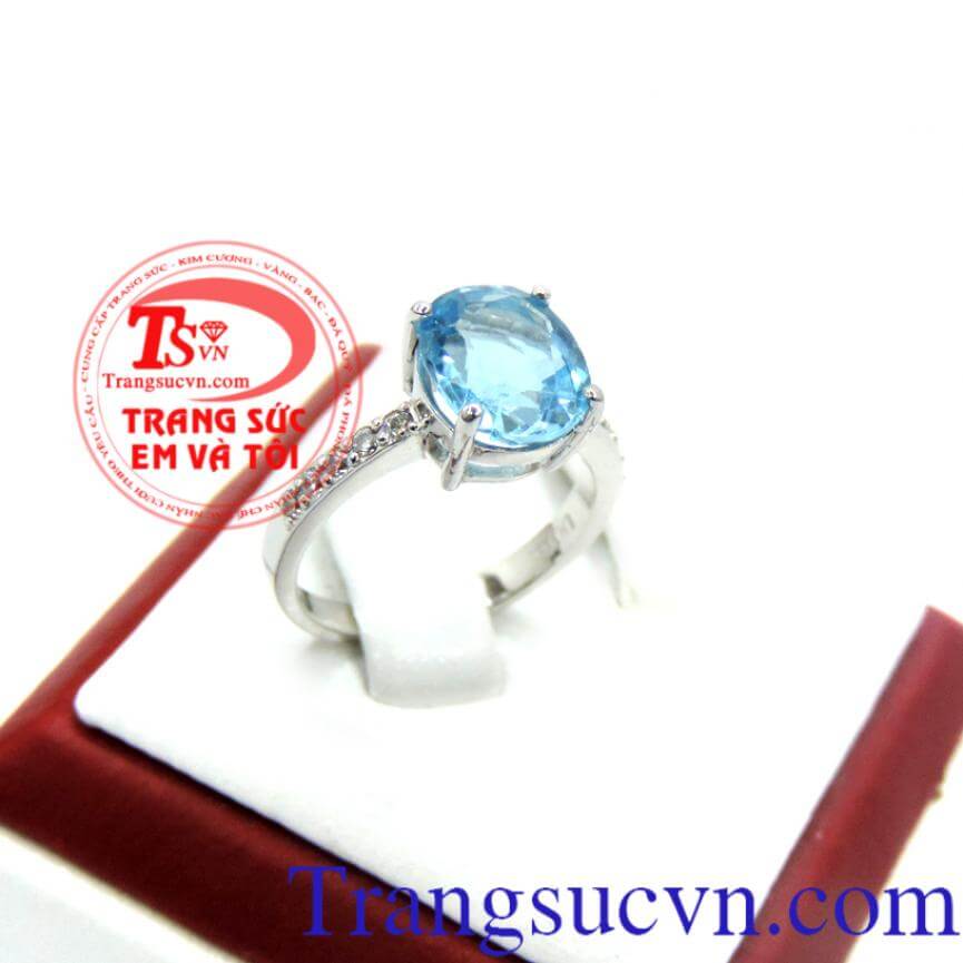 Nhẫn nữ topaz vàng trắng 14k