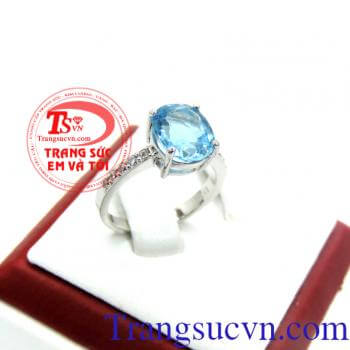 Nhẫn nữ topaz vàng trắng 14k