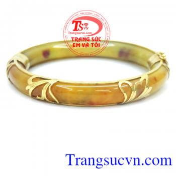 Vòng ngọc da cam bọc vàng 10k, vòng ngọc cẩm thạch bọc vàng đẹp. 
