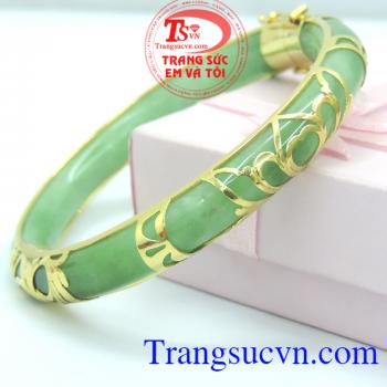 Vòng ngọc bình an, vòng ngọc cẩm thạch bọc vàng 10k đẹp.