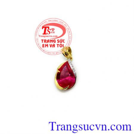 Mặt vàng giọt nước hồng, mặt dây chuyền vàng tây giọt nước mắt đẹp, mặt nữ vàng tây 10k đính đá quý sang trọng
