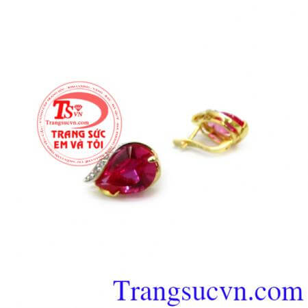 Bông tai giọt nước mệnh Hỏa, hoa tai nữ vàng tây 10k đính đá quý mệnh Hỏa đẹp thanh lịch, hoa tai món quà trang sức không thể thiếu cho phái nữ.