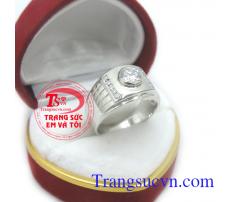 Nhẫn nam vàng trắng tinh tế, Nhẫn nam đẹp, nhẫn nam vàng trắng 18k thiết kế theo công nghệ Italy sáng bóng, bền màu