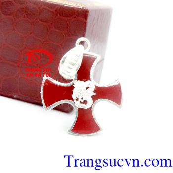 Mặt thánh giá đỏ rồng bạc