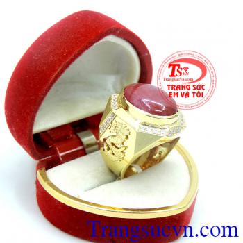 Nhẫn vàng ruby thiên nhiên, Nhẫn nam vàng tây đảm bảo chất lượng Uy tín, Đeo hợp phong thủy