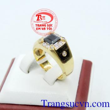 Nhẫn nam sapphire phong thủy, Nhẫn nam sapphire đẹp, đá quý sapphire thiên nhiên thời trang, sang trọng, nhẫn vàng 14k đính đá quý đẹp, chuẩn chất lượng, nhẫn nam phong thủy