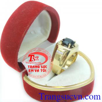 Nhẫn vàng Sapphire sao thiên nhiên, Nhẫn nam vàng tây đảm bảo chất lượng Uy tín, Đeo hợp phong thủy