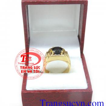 Nhẫn vàng Sapphire sao thiên nhiên, Nhẫn nam vàng tây đảm bảo chất lượng Uy tín, Đeo hợp phong thủy
