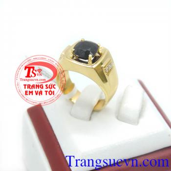 Nhẫn vàng Sapphire sao thiên nhiên, Nhẫn nam vàng tây đảm bảo chất lượng Uy tín, Đeo hợp phong thủy