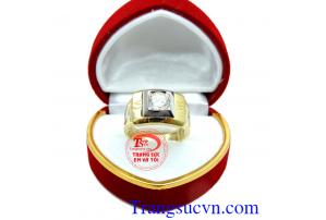 Nhẫn nam vàng tây hạt trắng