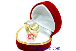 Nhẫn nam vàng tây hạt trắng