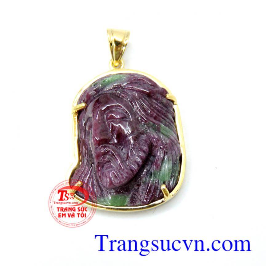 Mặt dây chúa giesu bọc vàng tây đá quý