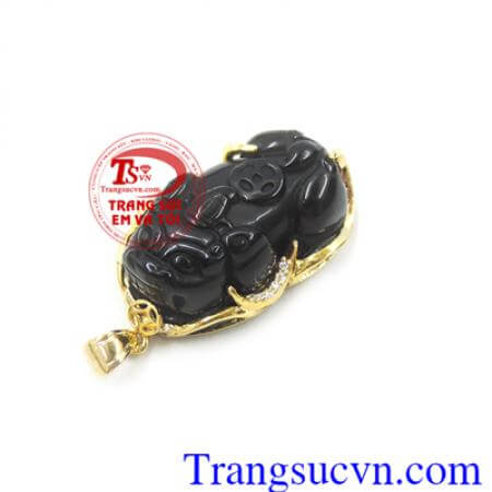 Mặt dây tỳ hưu đá obsidian bọc vàng