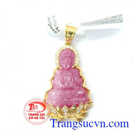 Mặt dây đá ruby bọc vàng phật quan âm