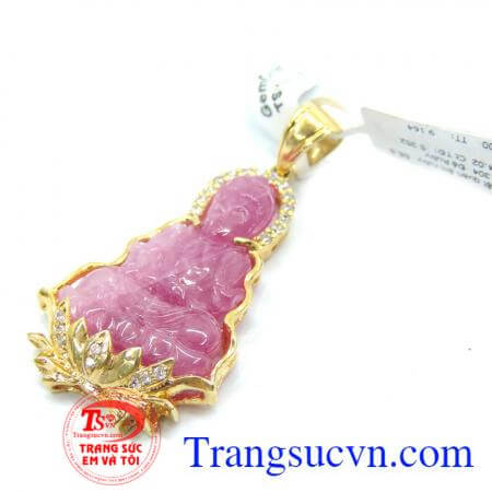 Mặt dây đá ruby bọc vàng phật quan âm