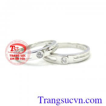 Nhẫn cưới vàng trắng nhập khẩu Italy nguyên đôi nhẫn cưới vàng