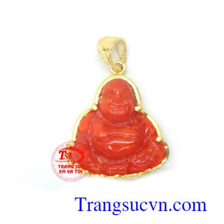 Mặt dây vàng tây ngọc cẩm thạch đỏ được chế tác tỉ mỉ hình tượng phật Di Lặc .