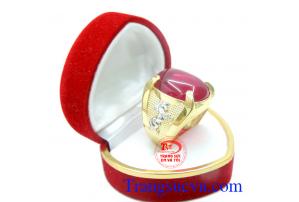 Nhẫn nam đá đỏ mệnh Hỏa, nhẫn nam giá rẻ, nhẫn nam vàng 10k, thích hợp với người mệnh Hỏa, Thổ, mang lại may mắn, tài lộc