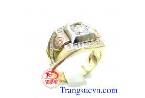Nhẫn nam vàng tây gắn kim cương