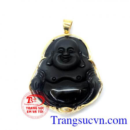 Chiếc Mặt phật di lặc đá đen 14k 58,5%Au chất lượng vàng đảm bảo.