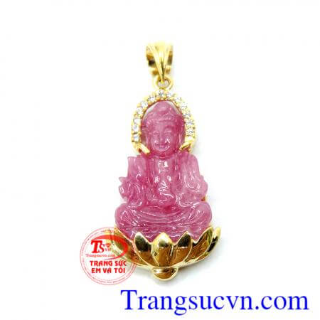 Mặt dây chuyền vàng 14k bọc ruby thiên nhiên