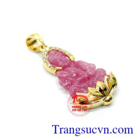 Mặt dây chuyền vàng 14k bọc ruby thiên nhiên