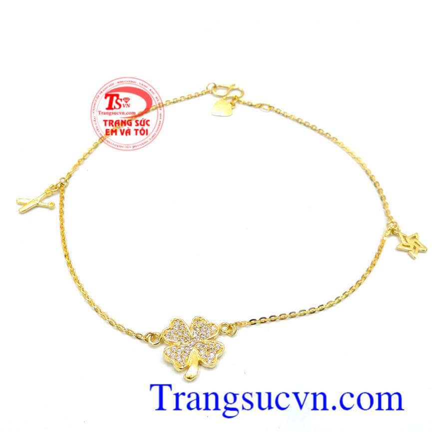 Lắc chân may mắn cỏ bốn lá vàng