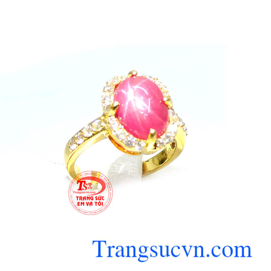Nhẫn nữ vàng tây thiết kế đơn giản. Nhẫn 14k ruby sao Lục yên