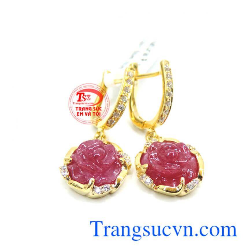 Bông tai ruby hoa hồng 