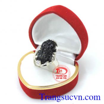 Nhẫn nữ bạc tỳ hưu đen,Thiết kế tinh tế, mang lại tiền tài cho người đeo, phù hợp với mệnh Mộc, mệnh thủy, Nhẫn nữ bạc tỳ hưu đen