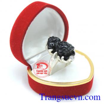 Nhẫn nữ bạc tỳ hưu đen,Thiết kế tinh tế, mang lại tiền tài cho người đeo, phù hợp với mệnh Mộc, mệnh thủy, Nhẫn nữ bạc tỳ hưu đen