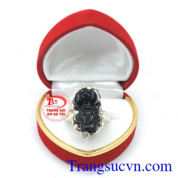 Nhẫn nữ bạc tỳ hưu đen,Thiết kế tinh tế, mang lại tiền tài cho người đeo, phù hợp với mệnh Mộc, mệnh thủy, Nhẫn nữ bạc tỳ hưu đen