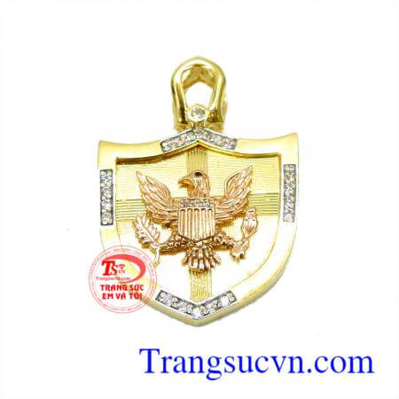 Mặt dây chuyền đại bàng vàng tây mặt khiên che đài bàng biểu tượng thông thái,kiên bảo vệ,lá Ô lưu thành trí thức vẹn toàn,