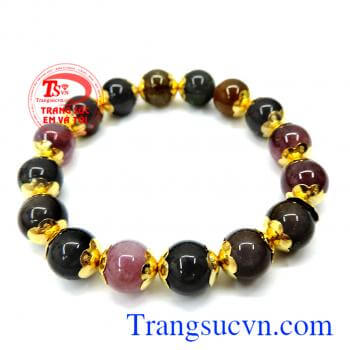 Chuỗi tay Tourmaline hồng đậm bọc vàng 10k sang trọng cho nữ. Vòng vàng Tourmaline 10k