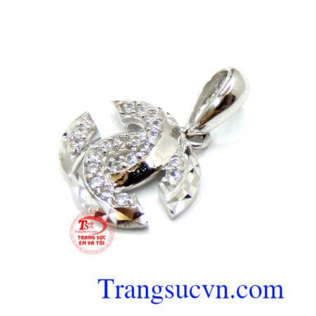 Mặt dây dây vàng trắng 10k mặt dây vàng trắng đẹp kết đá tinh tế. Mặt dây vàng chanel vàng 10k