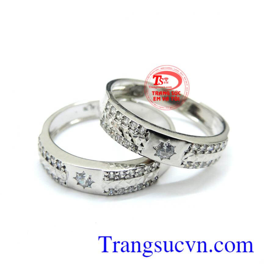 Nhẫn cưới vàng trắng 18k sang