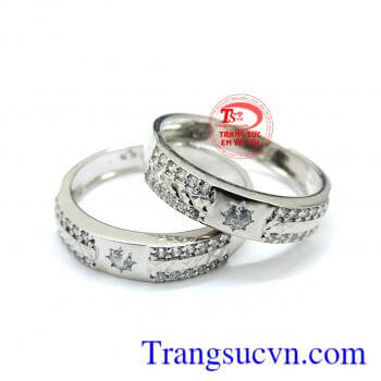 Nhẫn cưới vàng trắng 18k sang