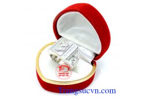 Nhẫn nam vàng trắng mặt rồng 18k