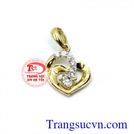 Mặt dây chuyền vàng nữ yêu thương vững bền. Mặt dây nữ đính đá vàng korea