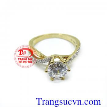 Nhẫn nữ vàng tây xinh. Nhẫn nữ vàng tây kim cương nhân tạo